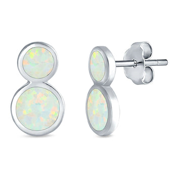 Fashion Ball Design Stud Earrings Lab Created White Opal 925 Sterling Silver (14mm)